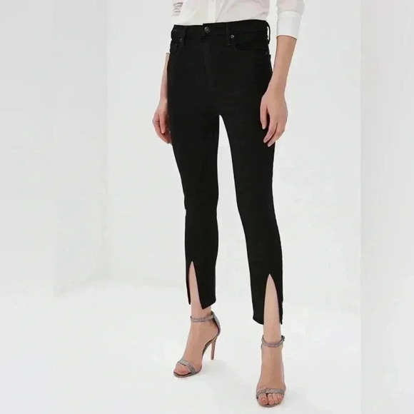 GAP True Skinny Jeans High Rise Split Hem Front Ankle Slit Cropped Black Size 27 - Picture 16 of 16